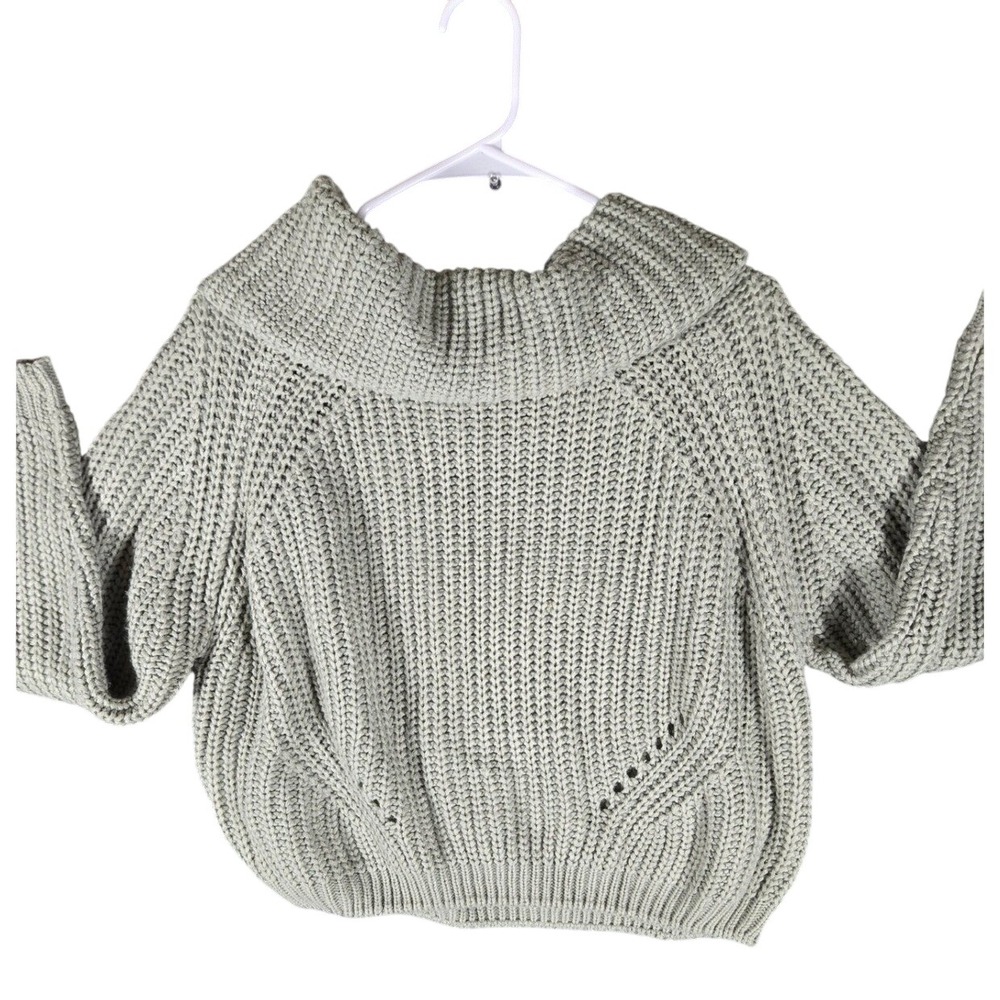 Moon & Madison Sage Green Chunky Knit Off Shoulder Cowl Neck Sweater Large